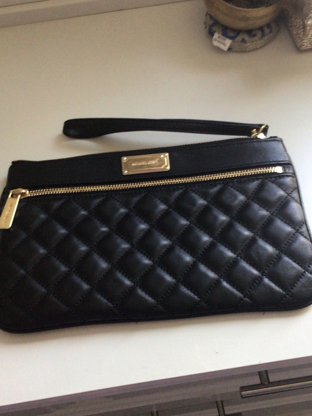 Michael Kors Black Quilted Wristlet with Gold Hardware